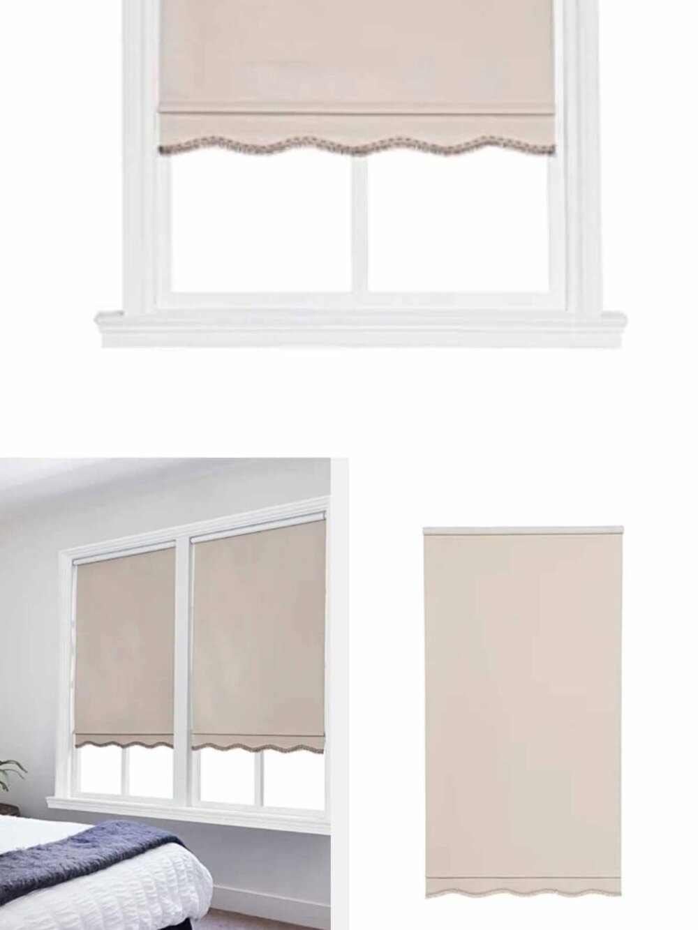 Cordless Vinyl Blackout Roller Shade 29 in x 64 in Fringed Sea Sand